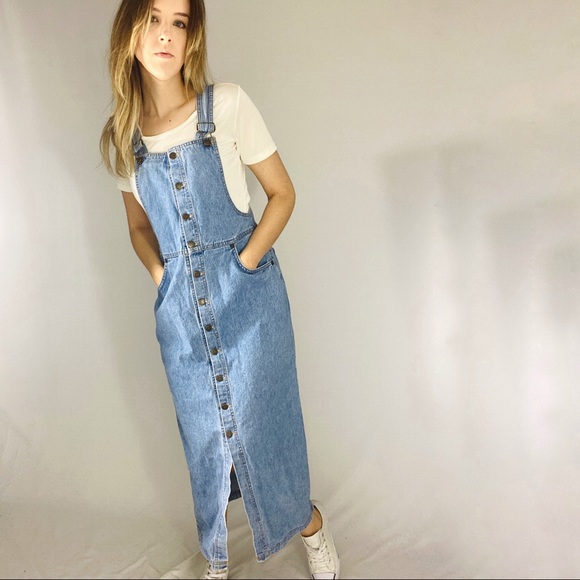 Vintage Dresses & Skirts - Vintage overalls button down jean dress